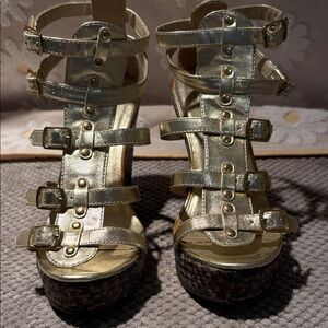 Steve Madden Metallic Gold  wedge gladiator Sandals